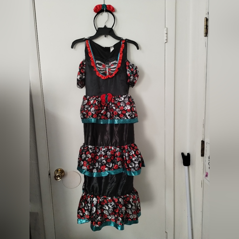 Day of the Dead/Coco Dress Costume With Headband Kids Size L 10-12 - Picture 4 of 9